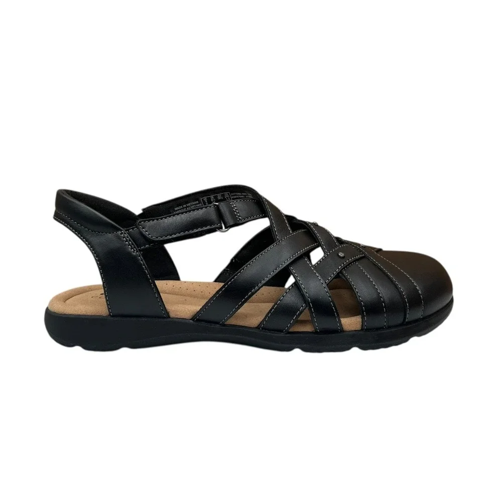 Clarks Elizabelle Sea Womens Leather Fisherman Sandals Size 8.5 Black Adjustable